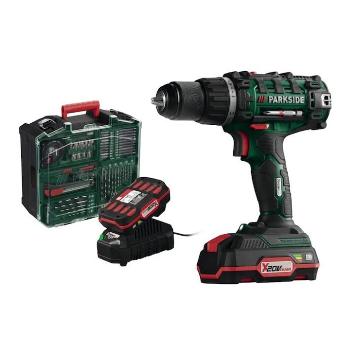 PERCEUSE PARKSIDE® 20 V AVEC 2 BATTERIES, CHARGEUR ET ACCESSOIRES